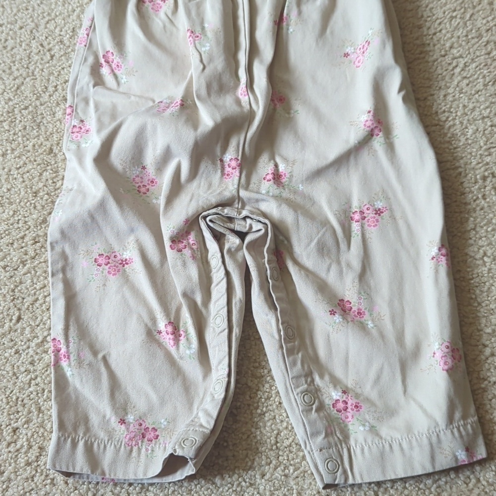 Gymboree Tan with Pink Floral Sleeveless Long Pants Jumpsuit Size 12-18 Months - Picture 3 of 7